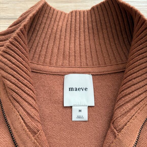 Anthropologie Montana Horses Mock-Neck Half-Zip Sweater Bronze M - Picture 2 of 8